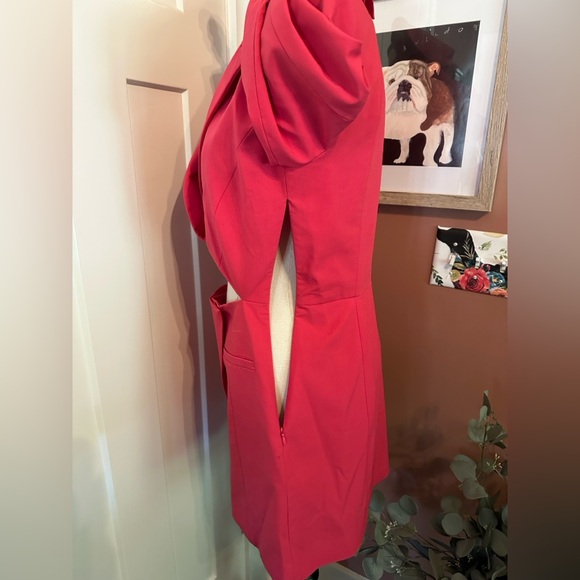 Zara Hot Pink Cutout mini shoulder pads M asymmetrical lined Blazer/skirt dress - Picture 11 of 15